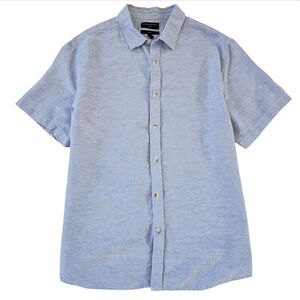 Banana Republic Men's Blue Linen Short Sleeve Button Down Shirt Size XL Slim Fit